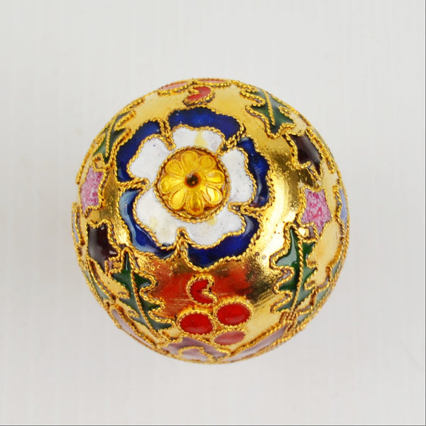Cloisonne Enameled Metal Egg with Stand Christmas Holiday Poinsettia 2 3/4"