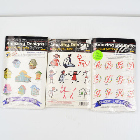 Lot of 3 Amazing Designs Great Notions Embroidery Design Floppy Disc Birdhouses