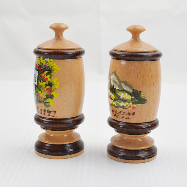 Vintage Souvenir Spice Rack: Bulgaria Wooden Spice Jars - Hand Painted Folk Art