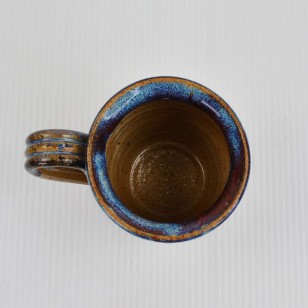 Art Pottery Mug Signed - Blue Drip Glazed - Hand Thrown Coffee Cup - 2011