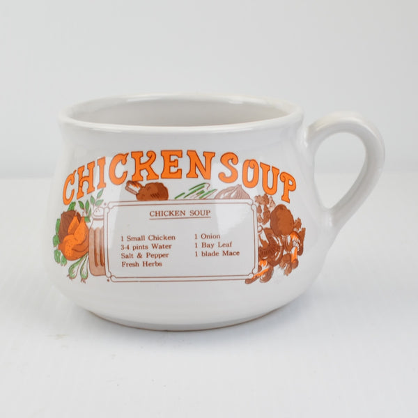 Retro Recipe Soup Mugs / Bowls Lot Of 3 Tomato, Onion, Chicken Soup With Handles