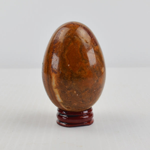 Vintage Alabaster Marble Stone Eggs Polished Brown Swirls Set of 2 w/ Stands 3"
