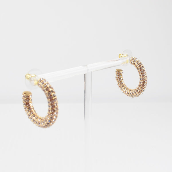 Park Lane Crystal Rhinestone Paved Hoop Earrings - Gold Tone  - NEW