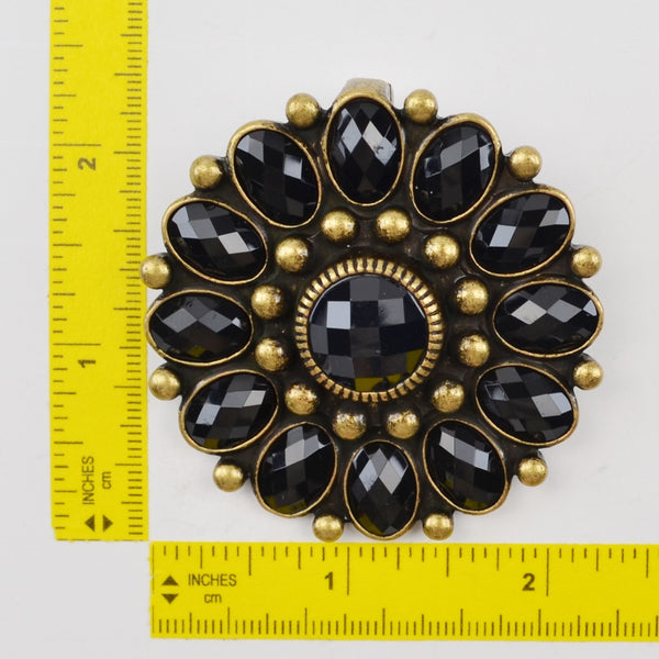 Black Beaded Bronze Tone Brooch Premier Designs Faceted Bead Floral Pin, Pendant