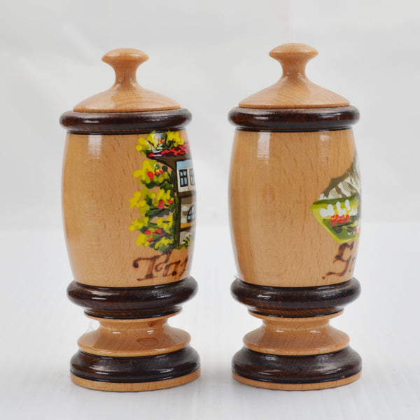 Vintage Souvenir Spice Rack: Bulgaria Wooden Spice Jars - Hand Painted Folk Art