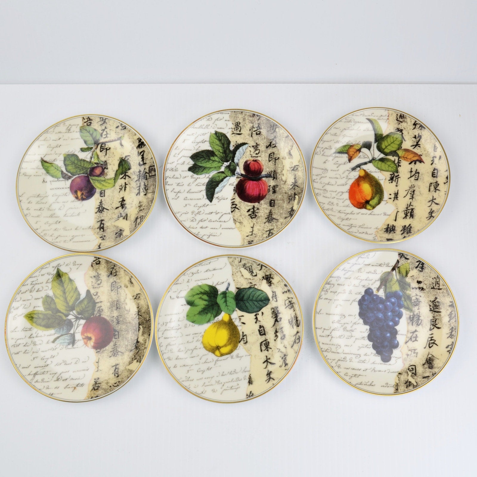 Bernardaud Limoges Canape Plates 6 Poesie/Poetry Porcelain Appetizer Set France
