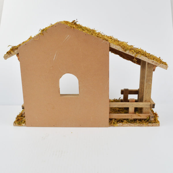 Vintage Christmas Xmas Nativity Wooden Dry Moss Covered Stable Manger Creche