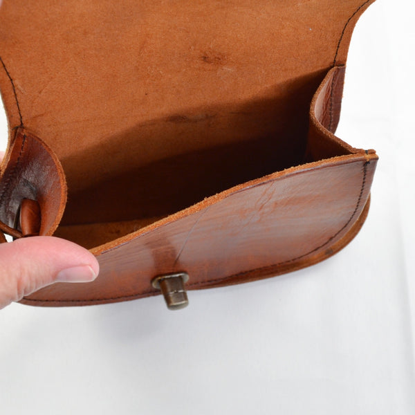 Vintage Handcrafted Hand Tooled Brown Leather Small Crossbody Western Boho Bag