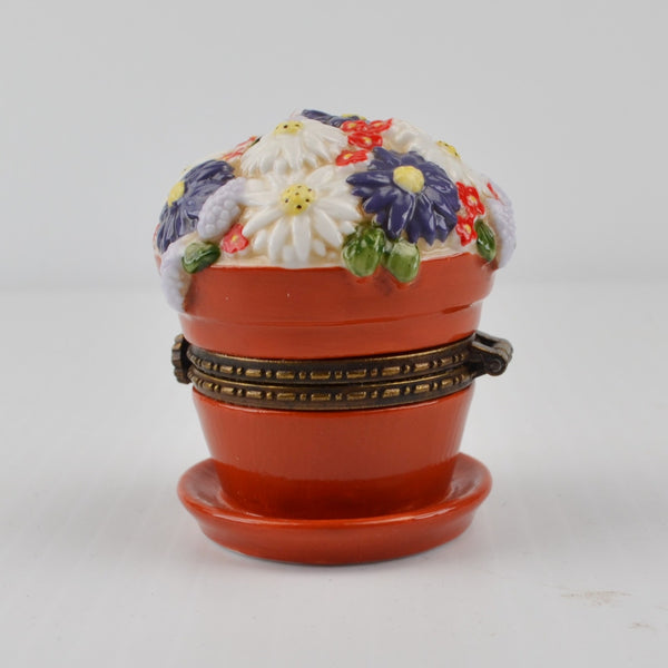 National Home Gardening Club Porcelain Trinket Box “Flower Pot” with Bee / Rake