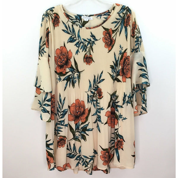Loveriche Womens Blouse - Beige Floral Tunic Top - Size M