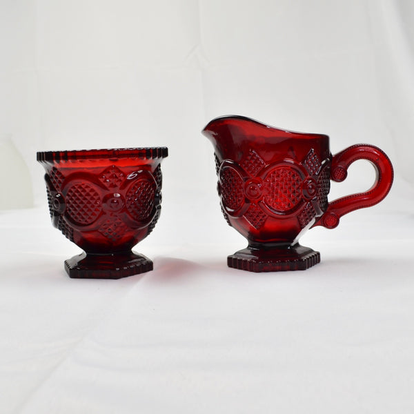 Vintage Avon Cape Cod Ruby Red Glass Creamer and Sugar Bowl