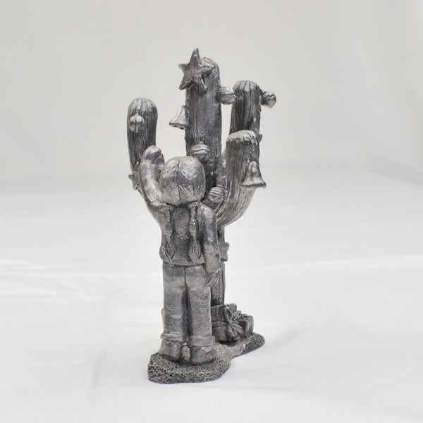 Pewter Girl Decorating Christmas Cactus Sculpture Figurine by M A Ricker 1982