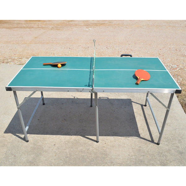 Mini Ping Pong Table - 60" x 30" - Travel Size Fold-Up - Paddles, Net