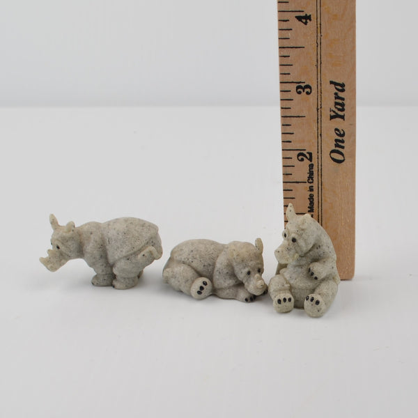 Second Nature Design Quarry Critters Mini Rhino Figurines 3 Rhinoceros - RARE