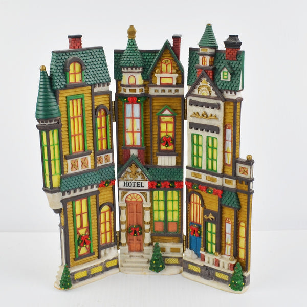 Christmas Village Town 3 Hinged 1/2" Thick Flat Resin Buildings Hotel 12" Tall