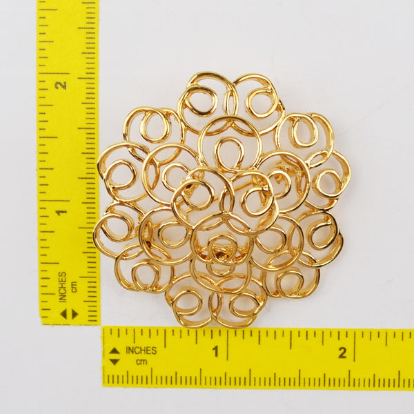 Swirl Filigree Gold Tone Brooch Premier Designs Layered Floral Pin - 2"