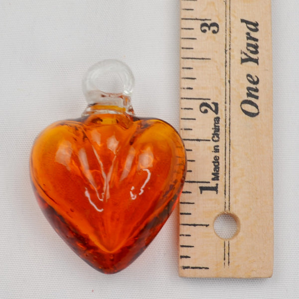 Blown Art Glass Heart Figurine Orange Ornament Pendant - Small Murano Style 2.5"