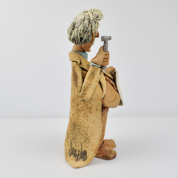 Studio Art Pottery Clay Old Man Optometrist Sculpture Whimsical Handmade Signed