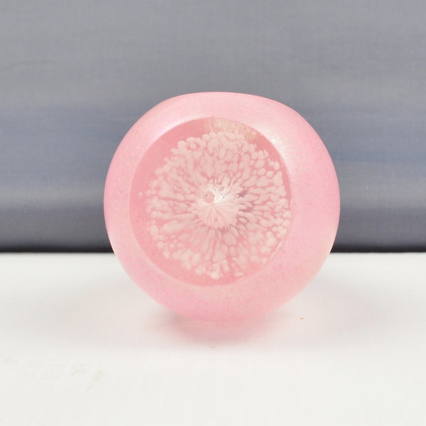 Vintage Crystal Bohemia Pink Frosted Glass Facet Egg Daisy Flower Paperweight