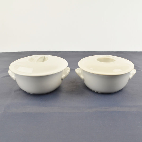 PILLIVUYT White 732 Porcelain Soup Bowls with Lids 4 1/4" France - Lot of 2