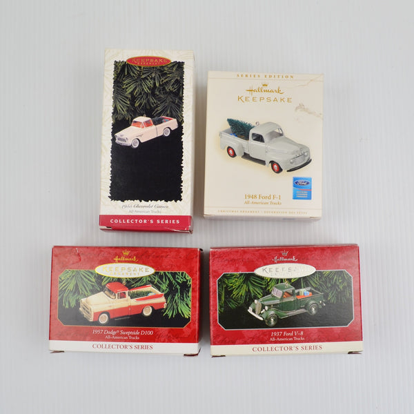 Hallmark All American Truck Lot of 4  Keepsake Christmas Ornaments - Ford, Chevy