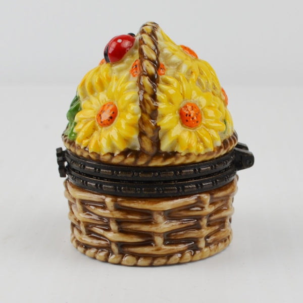 National Home Gardening Club Porcelain Trinket Box Sunflower Basket Seed Trowel