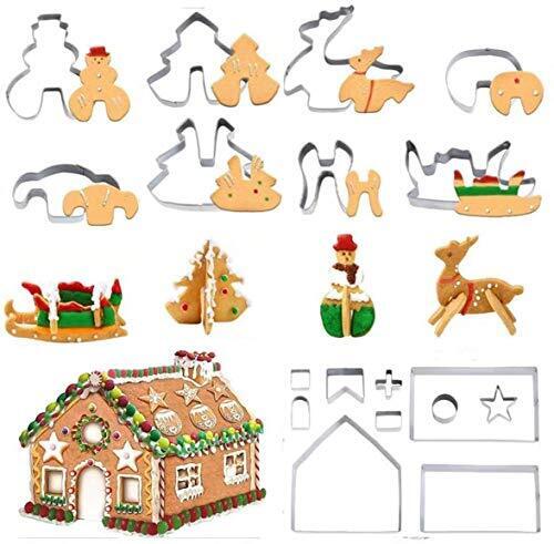 3D Gingerbread House Cookie Cutter Set 18 Pcs Stainless Steel Christmas House