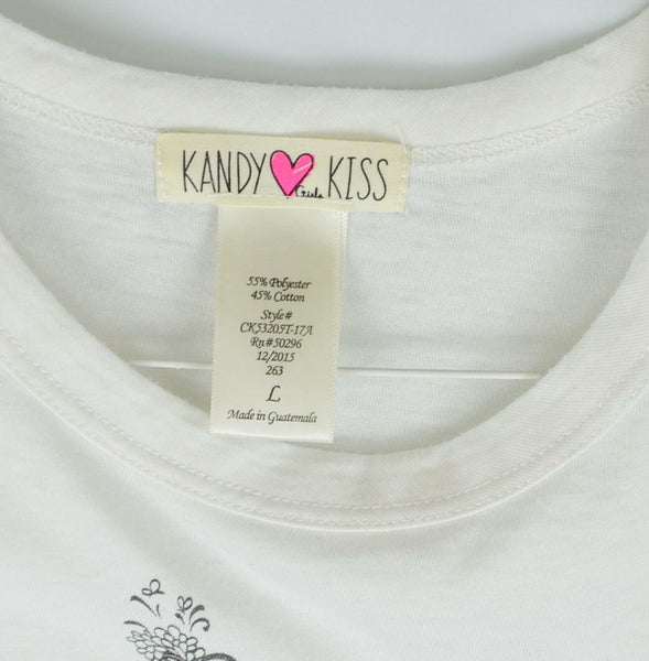 Kandy Kiss Girls Top - Size Large - White Graphic T Shirt (Live, Love, Be Happy)