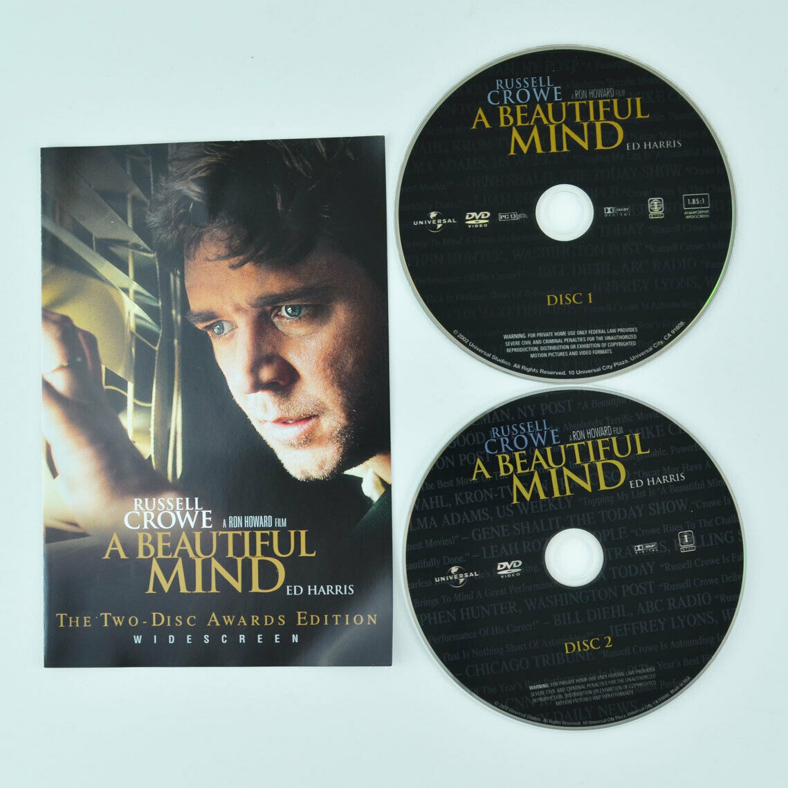 A Beautiful Mind (DVD, 2002, 2-Disc Set, Widescreen) Russell Crowe - DISCS ONLY