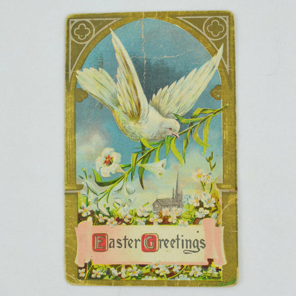 Vintage 1911 Easter Greeting Postcard White Dove Lily Flower