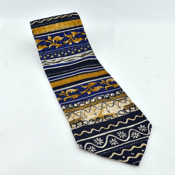 Tesoro Rosso 100% Silk Navy Blue Stripe Geometric Floral Neck Tie Classic