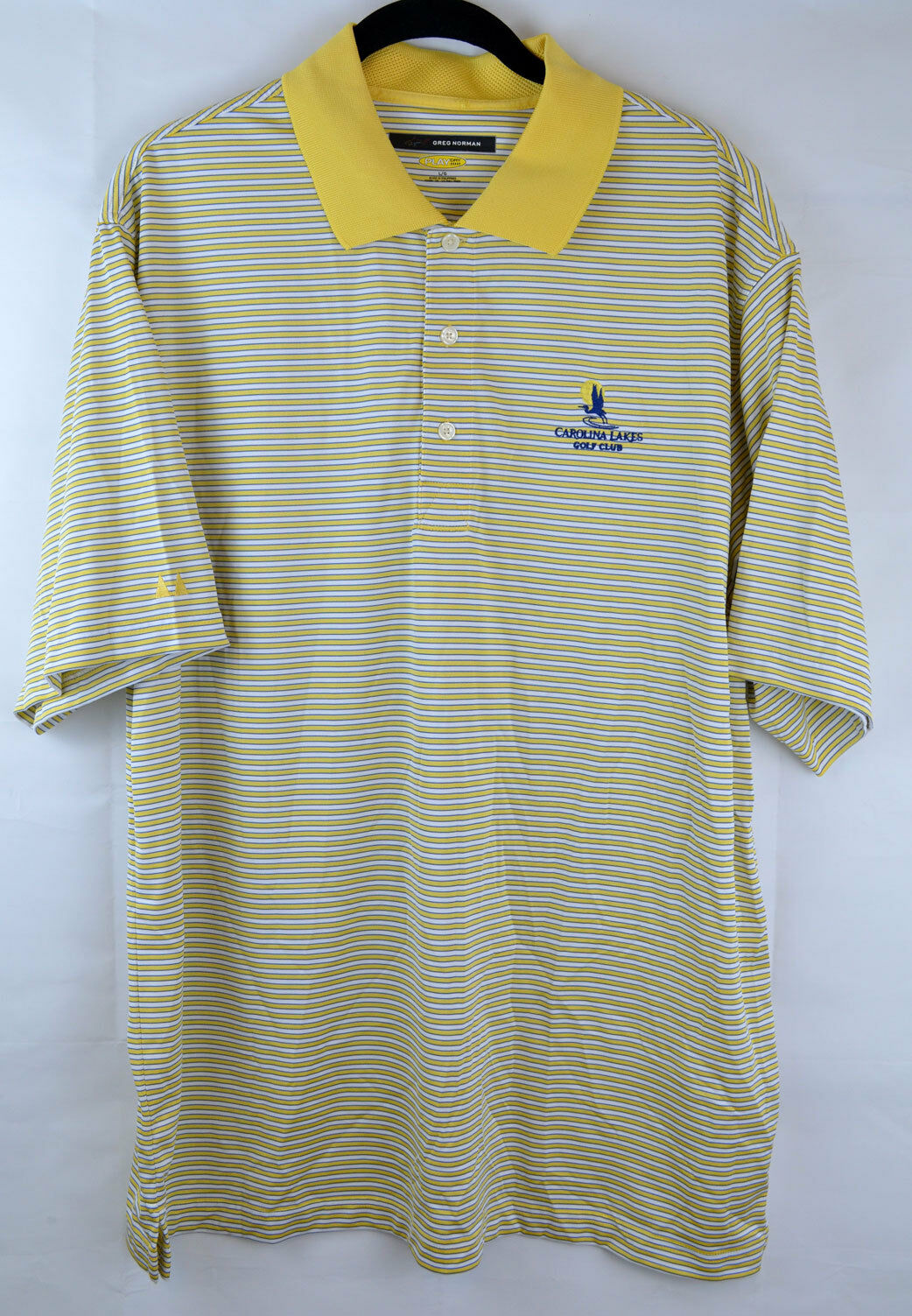 Greg Norman Golf Polo Mens Shirt Carolina Lakes Yellow Striped Play Dry Large