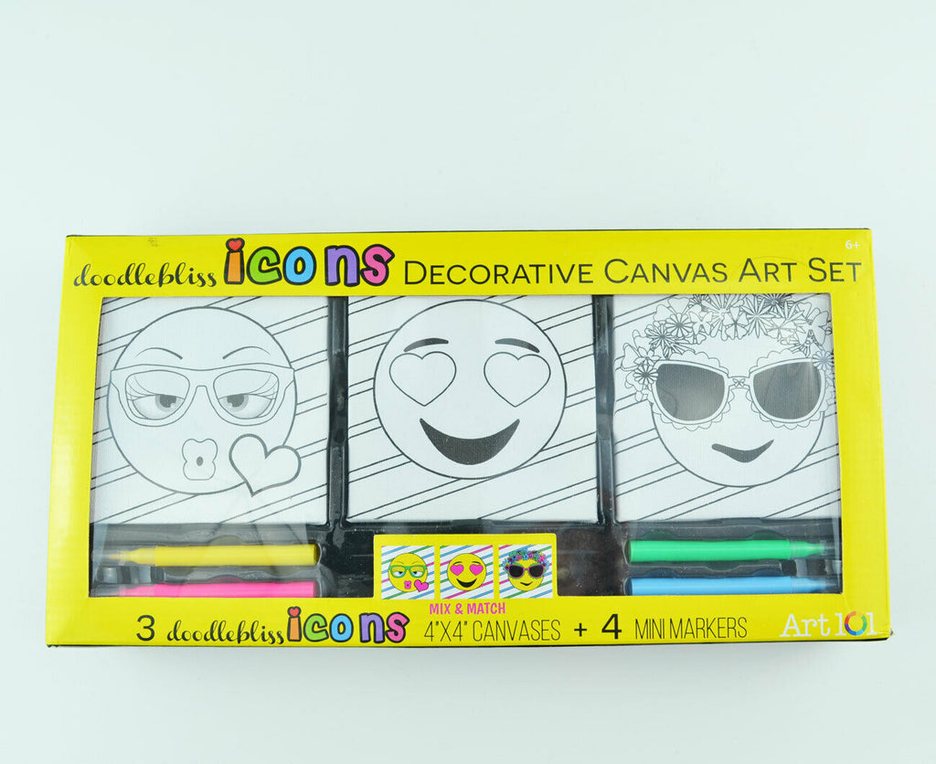 Art 101 doodlebliss Decorative Canvas Art Set with 4x4 Canvases + 4 Mini Markers