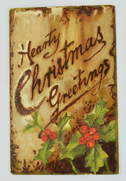Vintage 1916 Christmas TUCK Postcard Beadwork Decorates Lovely HOLLY