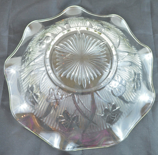 Vintage 9 1/2" Clear Glass Bowl Ruffled Flower - Fluted Edges