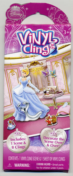 2 Cinderella Disney Princess Vinyl Window Clings Static Scene Reusable NEW