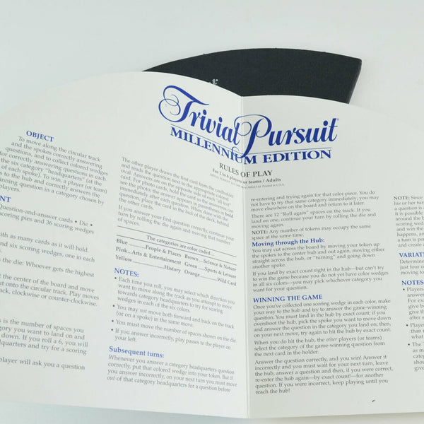 Trivial Pursuit Millennium Original Game Board Replacement Plus Instructions