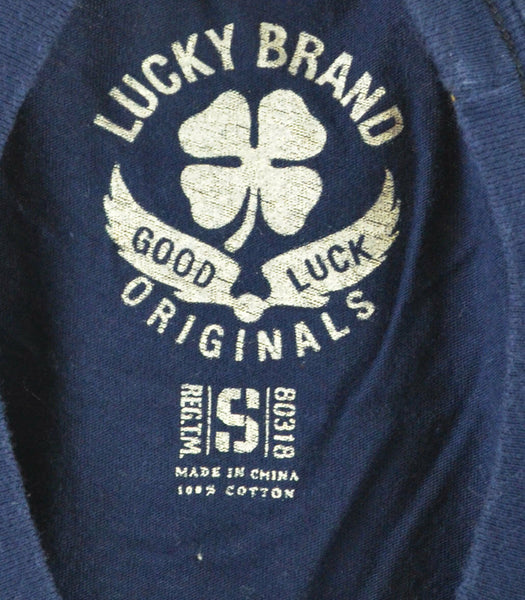 Lucky Brand Men's Eagle on American Flag Shield T-Shirt, Small, Navy Blue