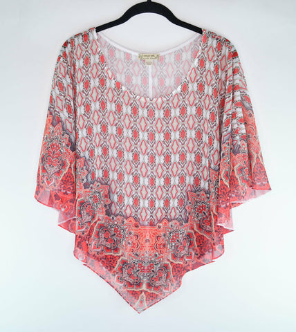 Energe World Wear Women's Blouse Poncho Open Sides Geometric Top Size S Small