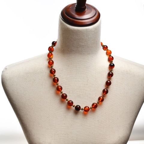 Vintage Amber Round Glass Beads 12mm - Statement Necklace Choker 21" EUC