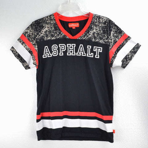 Asphalt Brand Spell Out 13 Graphic Tee Shirt V neck - Mens Small Black