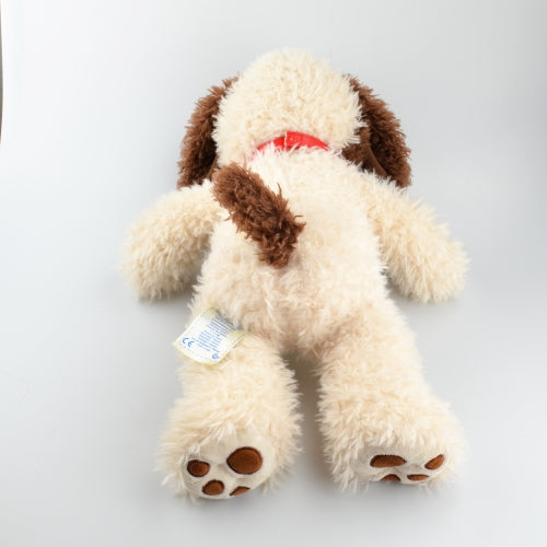 Build-A-Bear Fuzzy Beige and Brown Spotted Dog Plush With Red Collar