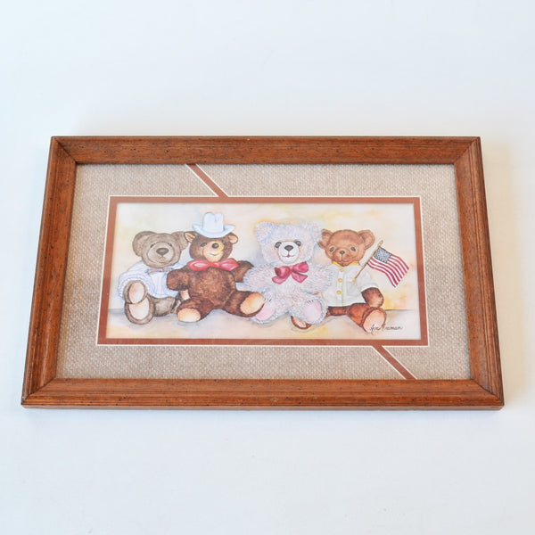 Teddy Bear Picture - Wood Framed - 16.5" X 10.5"