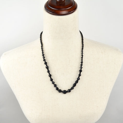 Vintage Black Faceted Graduated Bead Estate Necklace - 21" Womens Costume Jewelry