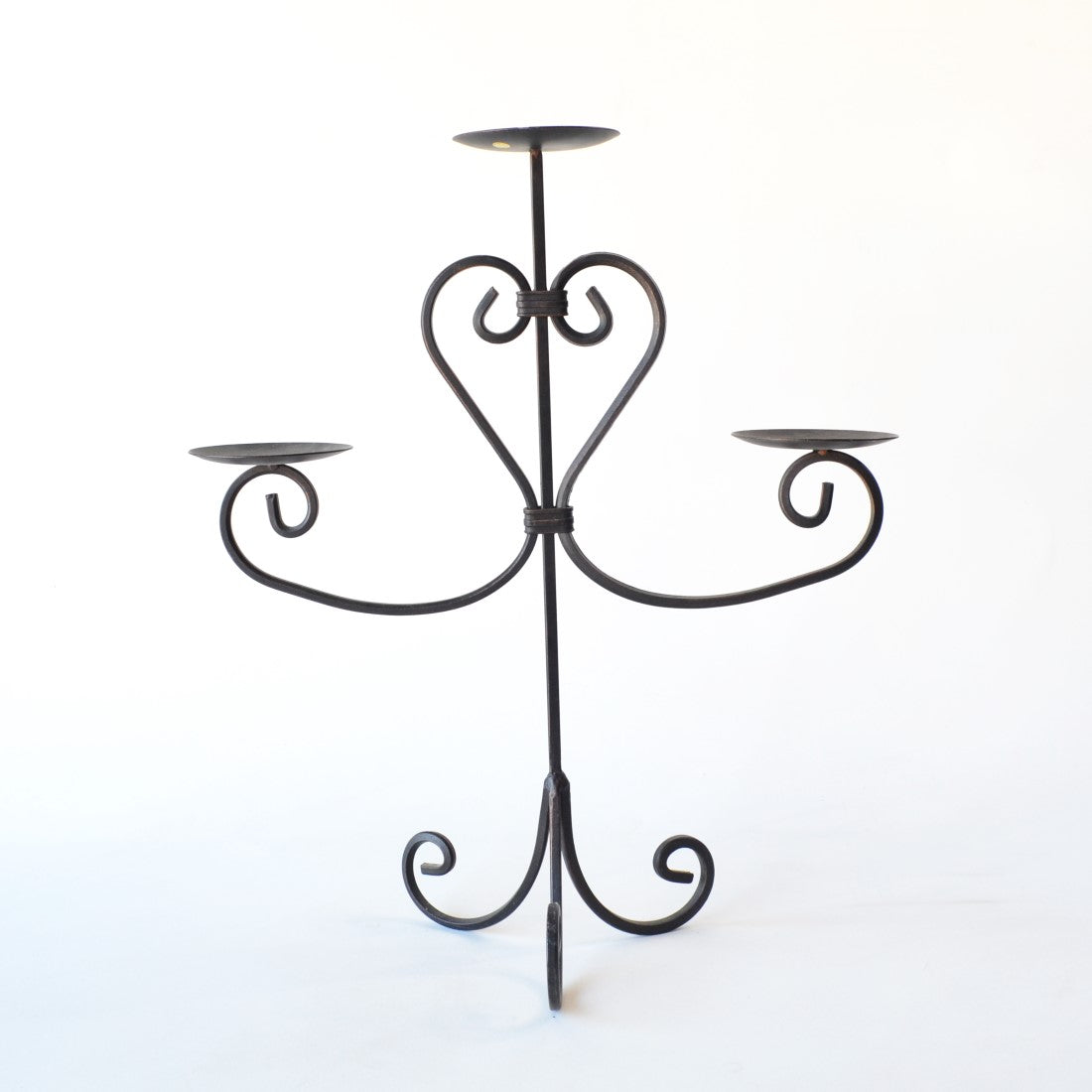 3 Tier Metal Candle Holder For 3" Pillar Candles - Scroll Heart Design - 21" Tall