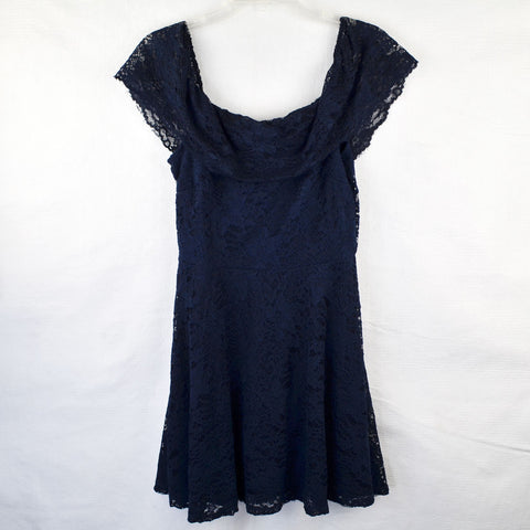 Charlotte Russe Dress - Navy Blue Floral Lace - Off Shoulder - Size Medium
