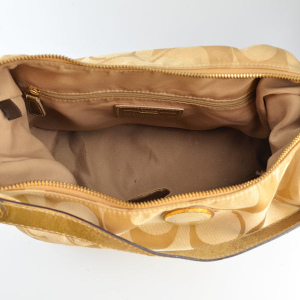 Coach Canvas Logo Boho Shoulder Bag Large Purse - Metallic Color Blocks and Strap