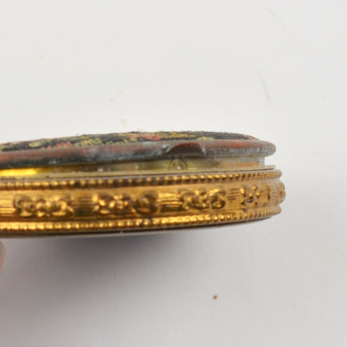 Vintage Powder Compact Mirror Metal Case - Floral Tapestry - Includes Powder, Puff