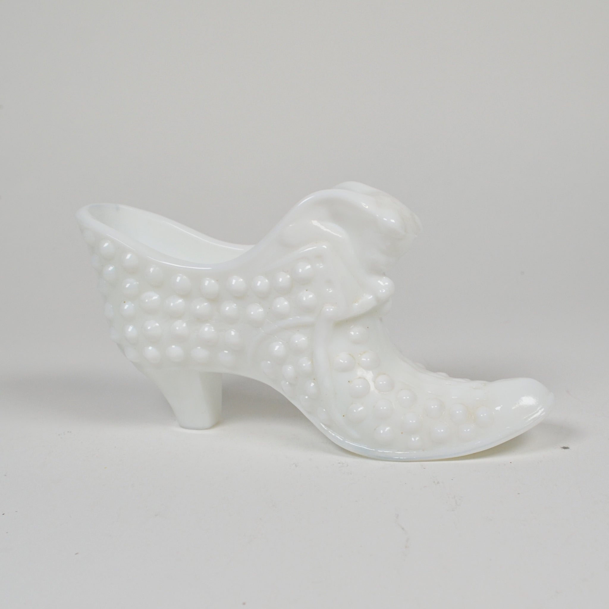 Vintage FENTON Milk Glass White Hobnail Shoe Slipper Cat Head Art Glass