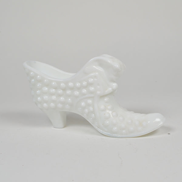 Vintage FENTON Milk Glass White Hobnail Shoe Slipper Cat Head Art Glass